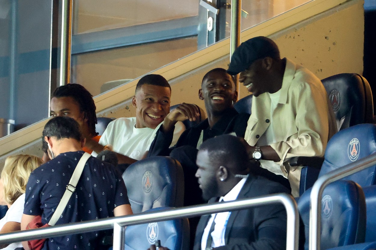 Kylian Mbappe and Ousmane Dembele of PSG attend the French championship Ligue 1 football match between Paris Saint-Germain (PSG) and FC Lorient on August 12, 2023 at Parc des Princes stadium in Paris, France - Photo Jean Catuffe / DPPI,Image: 796634927, License: Rights-managed, Restrictions: Hungary Out, Model Release: no