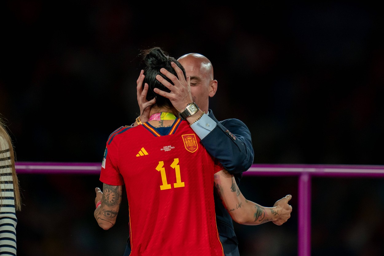 Sydney, Australia, August 20th 2023: Jenni Hermoso 10 Spain is kissed by president of the RFEF Luis Rubiales during the FIFA Womens World Cup 2023 Final football match between Spain and England at Stadium Australia in Sydney, Australia. Copyright: xNoexLlamasx/xSPPx spp-en-NoLlSp-20230820-NLA05111,Image: 799388029, License: Rights-managed, Restrictions: PUBLICATIONxNOTxINxBRAxMEX, Credit images as 