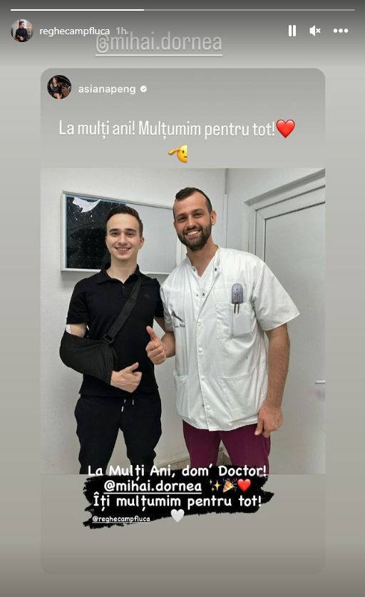 Luca Reghecampf i-a urat "La mulţi ani!" doctorului care l-a operat / InstaStory Luca Reghecampf