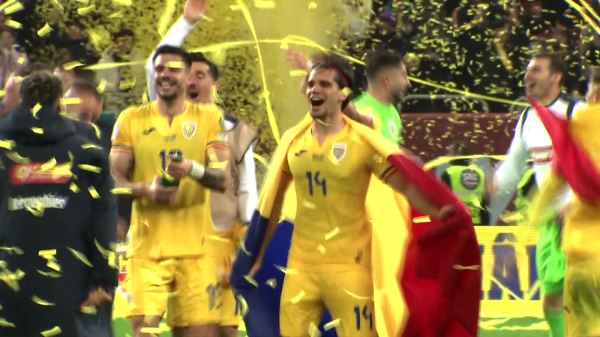 Sărbătoare la finalul meciului dintre România și Elveția