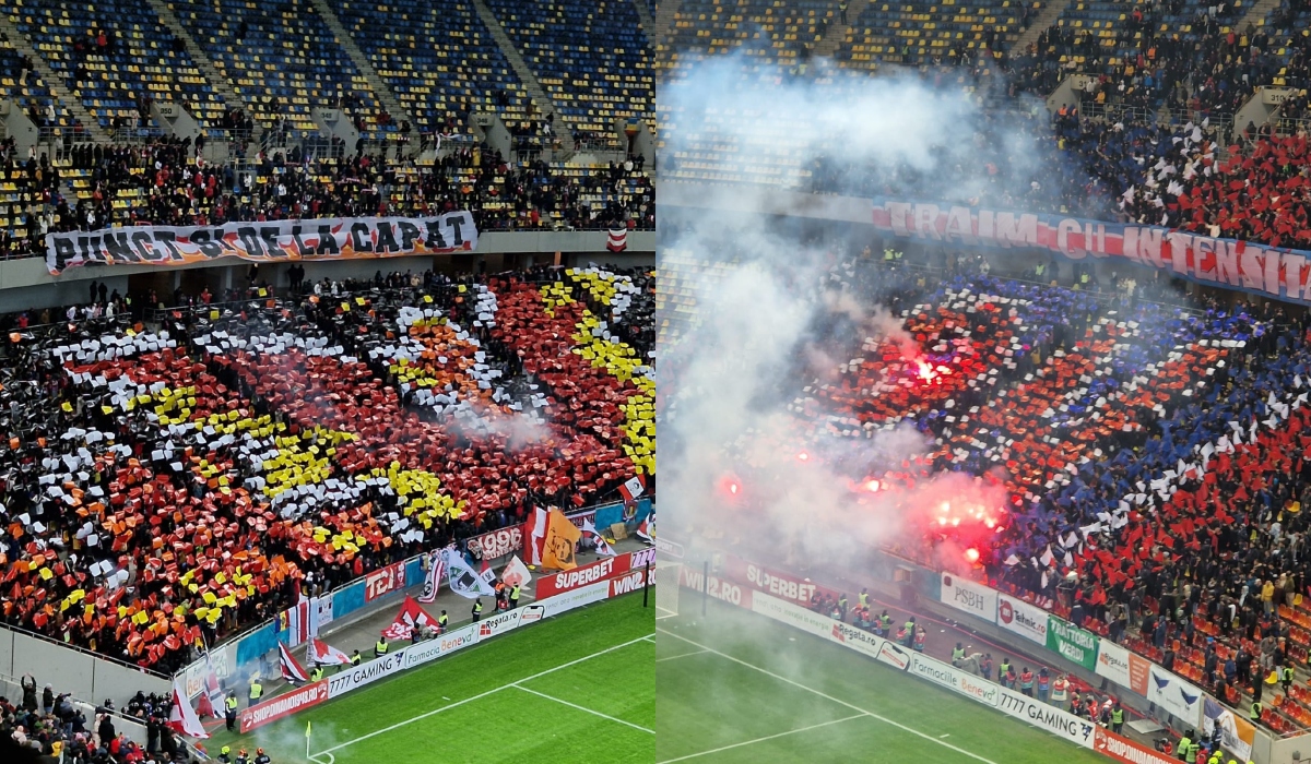 Scenografii impresionante afişate de cele două galerii la Dinamo – FCSB. S-au aprins torţe şi s-au aruncat petarde