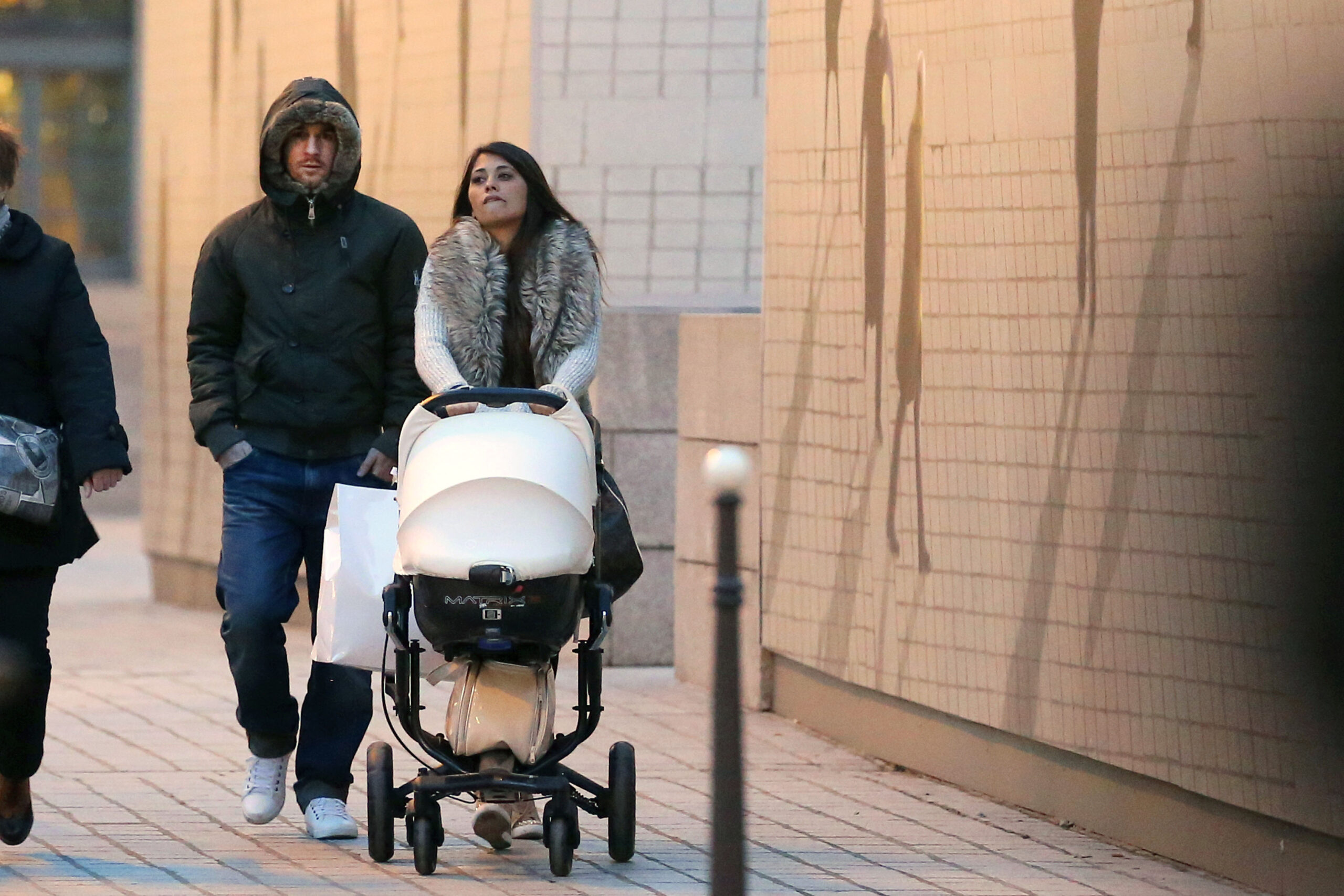 EXCLUSIVE - Argentina and Barcelona soccer player Lionel Messi and his girlfriend Antonella Rocuzzo are spotted strolling with their baby son Thiago in Paris, France on February 11, 2013. Photo by ABACAPRESS.COM