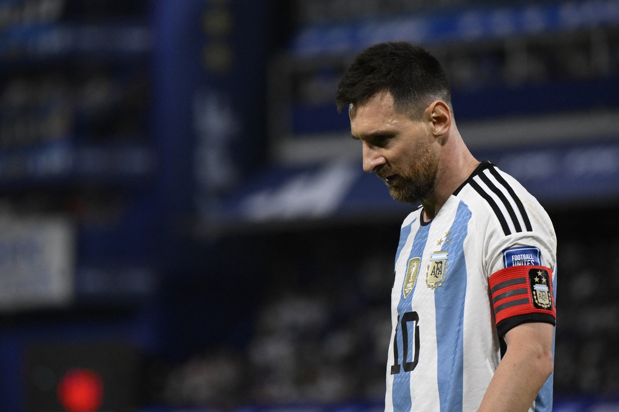 Argentina's forward Lionel Messi gestures during the 2026 FIFA World Cup South American qualification football match between Argentina and Uruguay at La Bombonera stadium in Buenos Aires on November 16, 2023.,Image: 822549087, License: Rights-managed, Restrictions: , Model Release: no