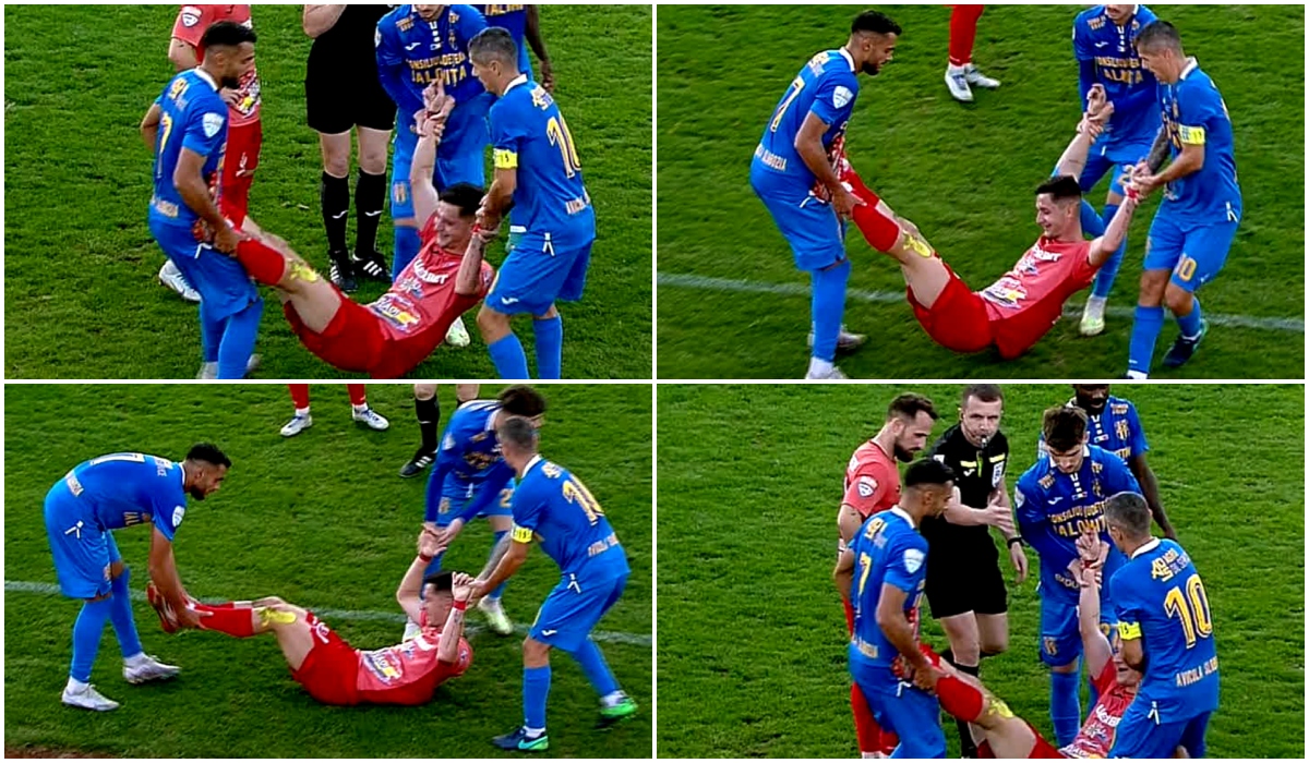 Scene uluitoare în Unirea Slobozia – Gloria Buzău 0-1! „Călăul” lui Hagi din Cupă, luat de mâini şi de picioare şi scos din teren