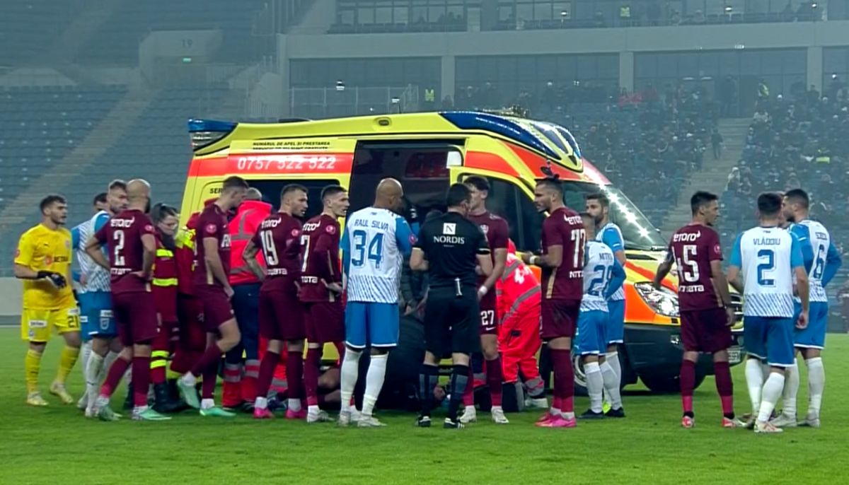 Scene halucinante în Universitatea Craiova – CFR Cluj! Ambulanţa a intrat pe teren să-l preia pe Tachtsidis. Ce a urmat e uluitor