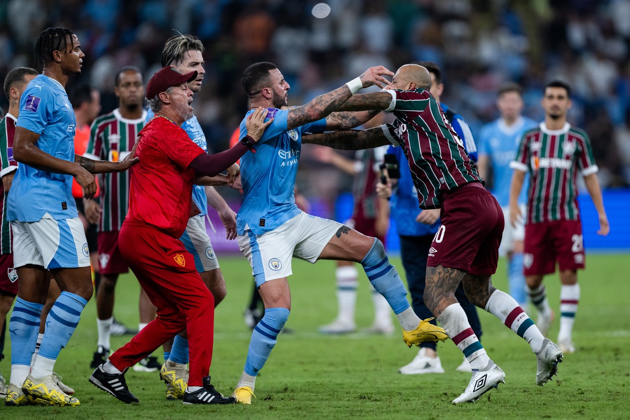 231222 Kyle Walker of Manchester City  and Felipe Melo of Fluminense during the FIFA Club World Cup final match between Fluminense and Manchester City on December 22, 2023 in Jeddah. 
Photo: Joel Marklund / BILDBYRĹN / kod JM / JM0554
bbeng fotboll football soccer fotball klubblags-vm fifa club world cup final fluminense manchester city bbauto,Image: 831837543, License: Rights-managed, Restrictions: *** World Rights Except Austria, Denmark, Finland, Norway, and  Sweden *** AUTOUT DNKOUT FINOUT NOROUT SWEOUT, Model Release: no