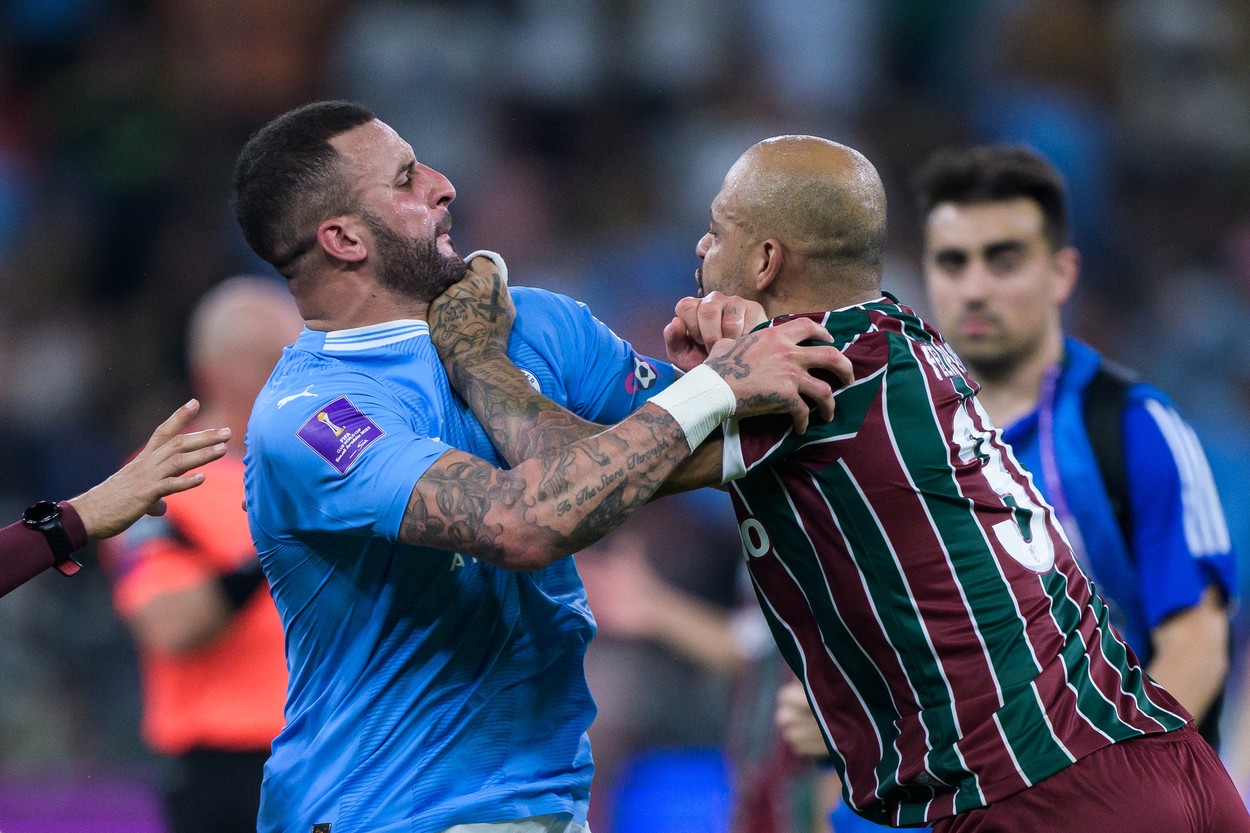 231222 Kyle Walker of Manchester City  and Felipe Melo of Fluminense during the FIFA Club World Cup final match between Fluminense and Manchester City on December 22, 2023 in Jeddah. 
Photo: Joel Marklund / BILDBYRĹN / kod JM / JM0554
bbeng fotboll football soccer fotball klubblags-vm fifa club world cup final fluminense manchester city bbauto,Image: 831837555, License: Rights-managed, Restrictions: *** World Rights Except Austria, Denmark, Finland, Norway, and  Sweden *** AUTOUT DNKOUT FINOUT NOROUT SWEOUT, Model Release: no