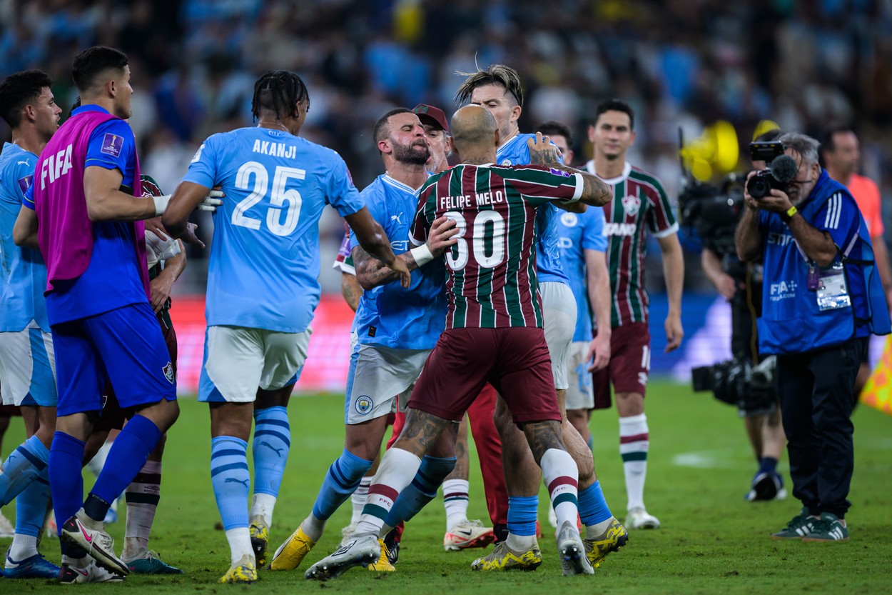 231222 Kyle Walker of Manchester City  and Felipe Melo of Fluminense during the FIFA Club World Cup final match between Fluminense and Manchester City on December 22, 2023 in Jeddah. 
Photo: Joel Marklund / BILDBYRĹN / kod JM / JM0554
bbeng fotboll football soccer fotball klubblags-vm fifa club world cup final fluminense manchester city bbauto,Image: 831837567, License: Rights-managed, Restrictions: *** World Rights Except Austria, Denmark, Finland, Norway, and  Sweden *** AUTOUT DNKOUT FINOUT NOROUT SWEOUT, Model Release: no