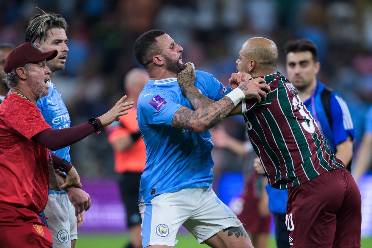 231222 Kyle Walker of Manchester City  and Felipe Melo of Fluminense during the FIFA Club World Cup final match between Fluminense and Manchester City on December 22, 2023 in Jeddah. 
Photo: Joel Marklund / BILDBYRĹN / kod JM / JM0554
bbeng fotboll football soccer fotball klubblags-vm fifa club world cup final fluminense manchester city bbauto,Image: 831837696, License: Rights-managed, Restrictions: *** World Rights Except Austria, Denmark, Finland, Norway, and  Sweden *** AUTOUT DNKOUT FINOUT NOROUT SWEOUT, Model Release: no