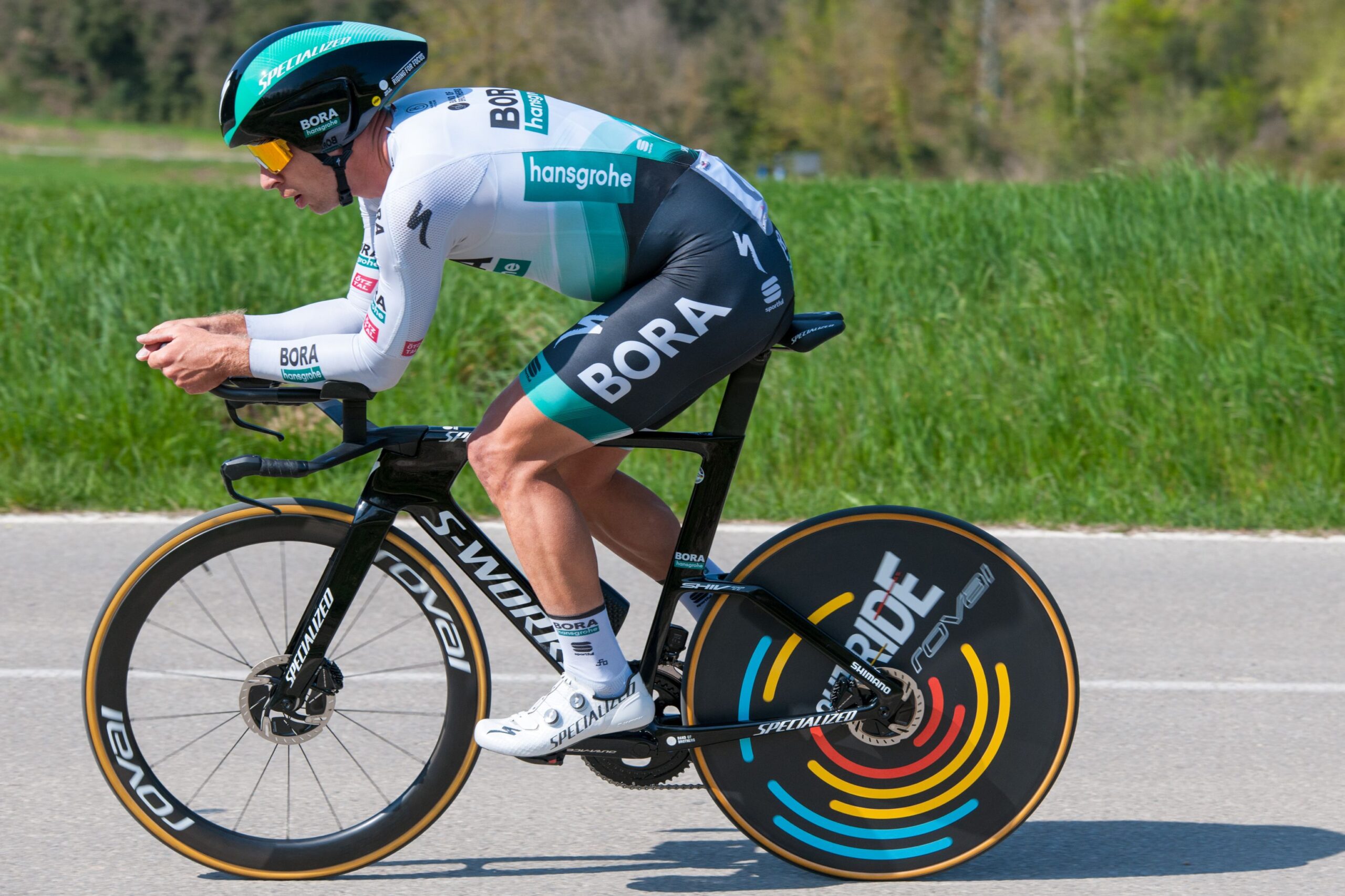 March 23, 2021, Barcelona, Catalonia, Spain: Peter Sagan (Team Bora - Hansgrohe) seen in action during an individual time trial..The Tour of Catalonia Cycling 2021 took place from March 22 to March 28, 2021. The second stage on March 23, 2021 is a time trial of 18.5 kilometers in the town of Banyoles (Spain). The winner of this stage is the Australian Rohan Dennis (Team Ineos Grenadiers). The winner of the final general classification is the British Adam Yates  (Credit Image: © Laurent Coust/SOPA Images via ZUMA Wire)