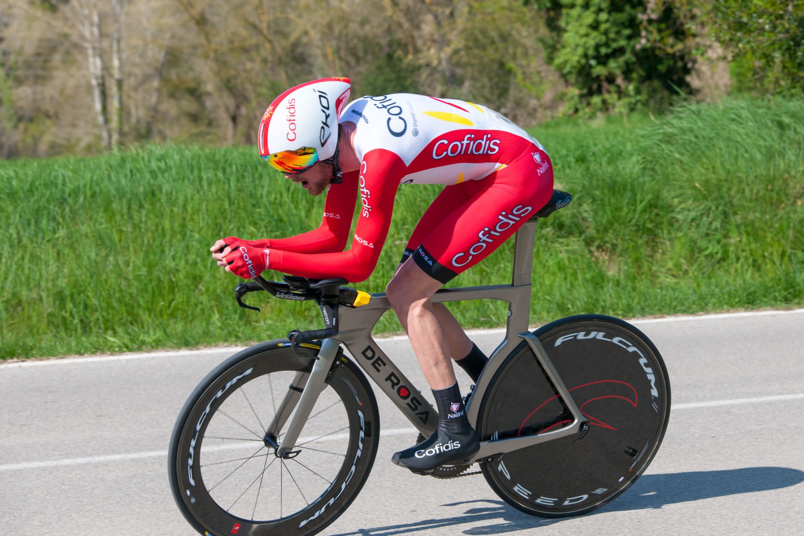 March 23, 2021, Barcelona, Catalonia, Spain: Thomas Champion (cofidis, credit solutions) seen in action during an individual time trial..The Tour of Catalonia Cycling 2021 took place from March 22 to March 28, 2021. The second stage on March 23, 2021 is a time trial of 18.5 kilometers in the town of Banyoles (Spain). The winner of this stage is the Australian Rohan Dennis (Team Ineos Grenadiers). The winner of the final general classification is the British Adam Yates  (Credit Image: © Laurent Coust/SOPA Images via ZUMA Wire)