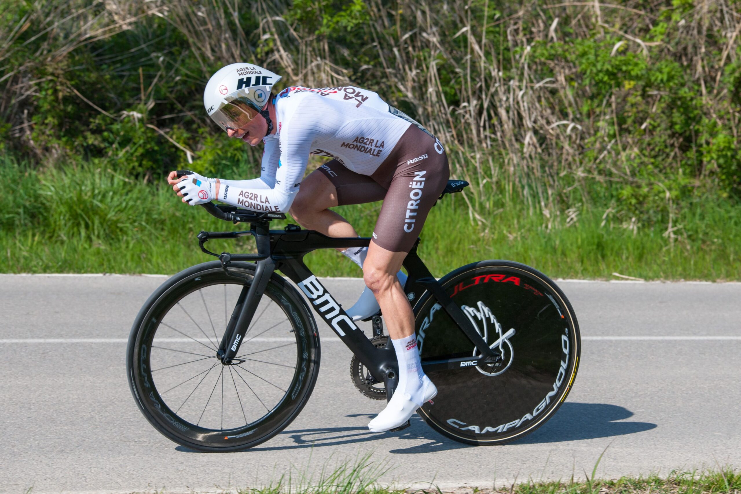 March 23, 2021, Barcelona, Catalonia, Spain: Clement Venturini (Ag2r CitroÃ«n team) seen in action during an individual time trial..The Tour of Catalonia Cycling 2021 took place from March 22 to March 28, 2021. The second stage on March 23, 2021 is a time trial of 18.5 kilometers in the town of Banyoles (Spain). The winner of this stage is the Australian Rohan Dennis (Team Ineos Grenadiers). The winner of the final general classification is the British Adam Yates  (Credit Image: © Laurent Coust/SOPA Images via ZUMA Wire)