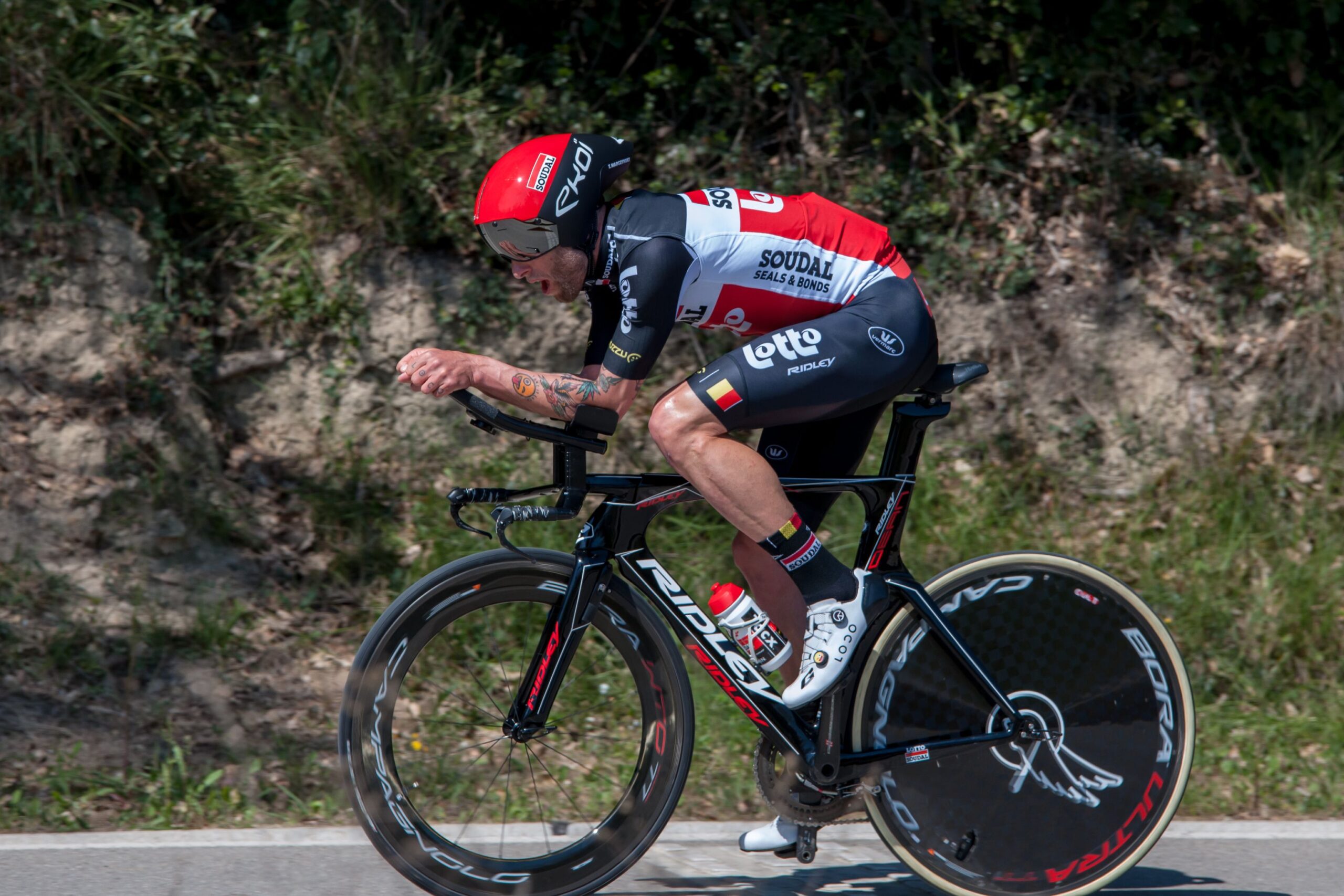 March 23, 2021, Barcelona, Catalonia, Spain: Tomasz Marczynski (Lotto - Soudal team), seen in action during an individual time trial..The Tour of Catalonia Cycling 2021 took place from March 22 to March 28, 2021. The second stage on March 23, 2021 is a time trial of 18.5 kilometers in the town of Banyoles (Spain). The winner of this stage is the Australian Rohan Dennis (Team Ineos Grenadiers). The winner of the final general classification is the British Adam Yates  (Credit Image: © Laurent Coust/SOPA Images via ZUMA Wire)