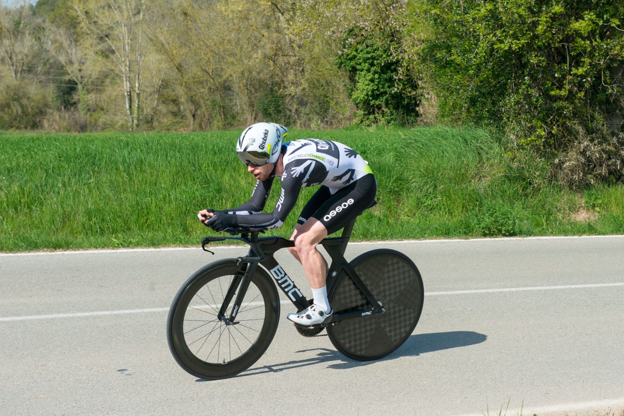 March 23, 2021, Barcelona, Catalonia, Spain: Sean Bennett (Qhubeka Assos team), seen in action during an individual time trial..The Tour of Catalonia Cycling 2021 took place from March 22 to March 28, 2021. The second stage on March 23, 2021 is a time trial of 18.5 kilometers in the town of Banyoles (Spain). The winner of this stage is the Australian Rohan Dennis (Team Ineos Grenadiers). The winner of the final general classification is the British Adam Yates  (Credit Image: © Laurent Coust/SOPA Images via ZUMA Wire)