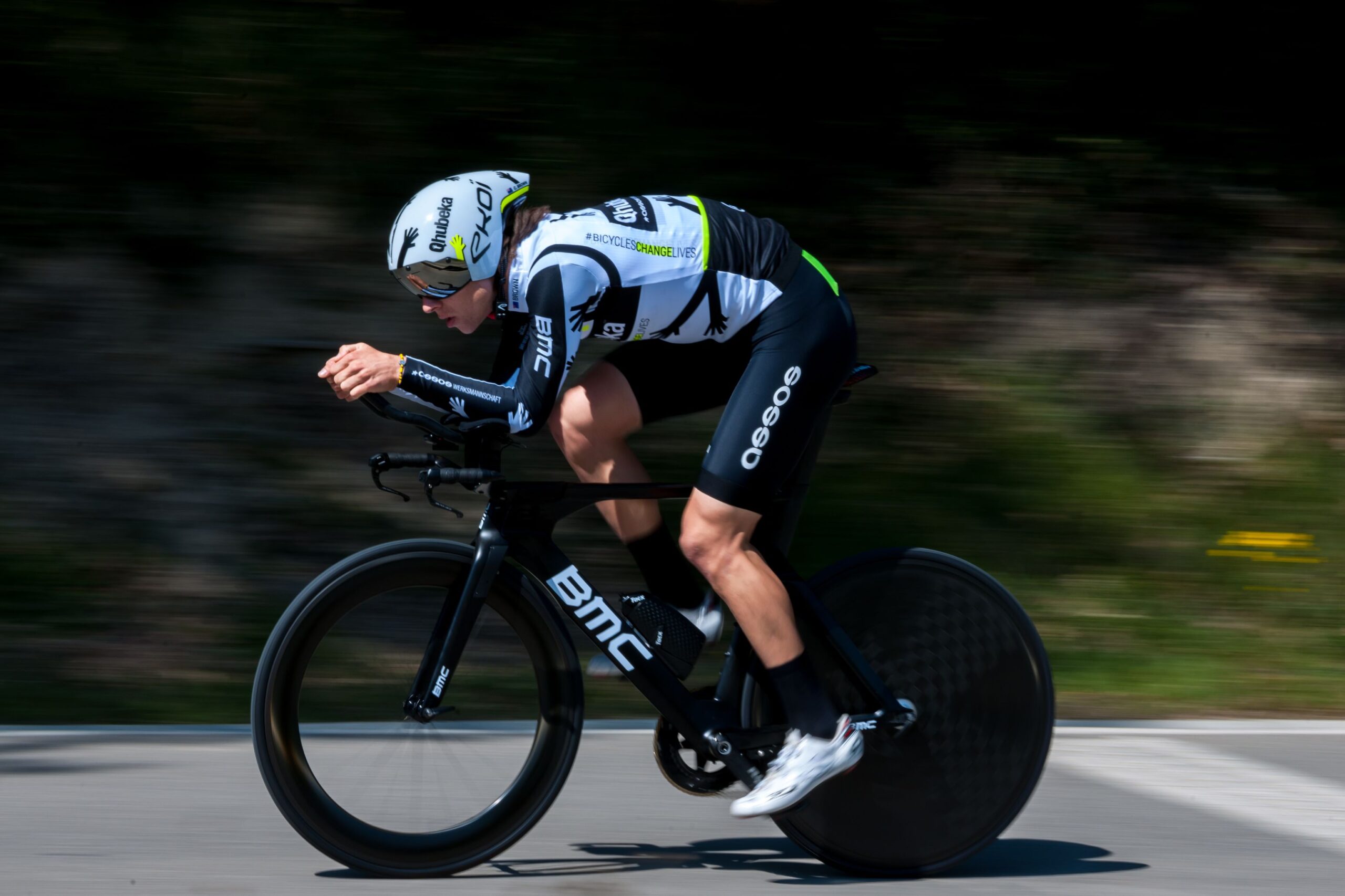 March 23, 2021, Barcelona, Catalonia, Spain: Connor Brown (Team Qhubeka Assos) seen in action during an individual time trial..The Tour of Catalonia Cycling 2021 took place from March 22 to March 28, 2021. The second stage on March 23, 2021 is a time trial of 18.5 kilometers in the town of Banyoles (Spain). The winner of this stage is the Australian Rohan Dennis (Team Ineos Grenadiers). The winner of the final general classification is the British Adam Yates  (Credit Image: © Laurent Coust/SOPA Images via ZUMA Wire)