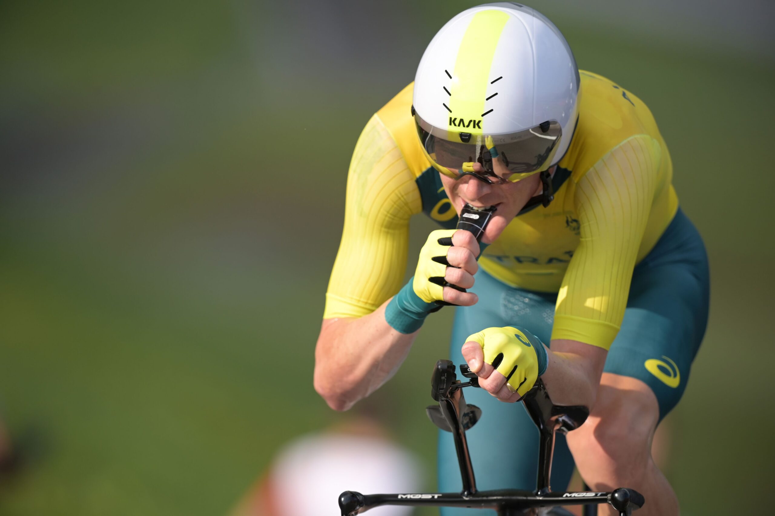 28 July 2021, Japan, Oyama: Australia's Rohan Dennis competes in the men's Cycling Individual Time Trial, 44.20km at Fuji International Speedway, during the Tokyo 2020 Olympic Games. Photo: Sebastian Gollnow/dpa