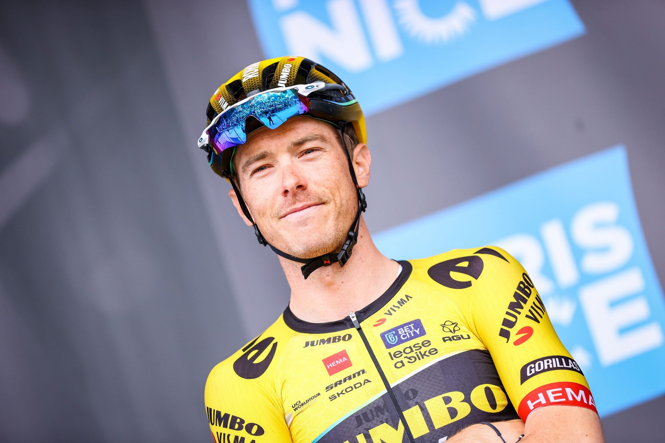 March 10, 2023, La Colle-sur-Loup, France: Australian Rohan Dennis of Jumbo-Visma pictured at the start of stage 6 of the 81st edition of the Paris-Nice eight days cycling race, 197,4km from Tourves to La Colle-sur-Loup, France, Friday 10 March 2023. The stage is shortened because of strong winds in the region. (Credit Image: © David Pintens/Belga via ZUMA Press)