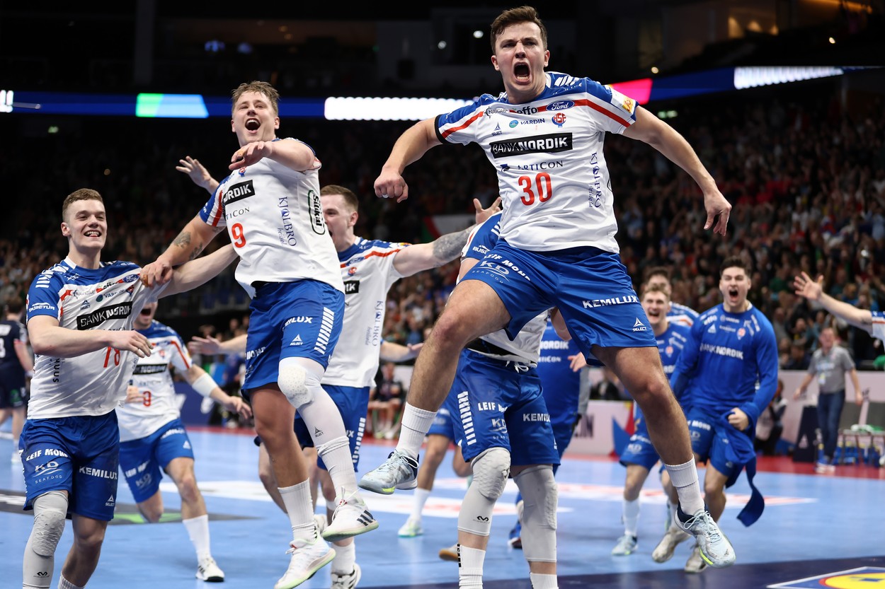 Teis Horn Rasmussen, Trondur Mikkelsen of Faroe Islands during the Men's EHF Euro 2024, Group D handball match between Faroe Islands and Norway on January 13, 2024 at Mercedes-Benz Arena in Berlin, Germany - Photo Piotr Matusewicz / DPPI
HANDBALL - MEN'S EHF EURO 2024 - FAROE ISLANDS v NORWAY, , Berlin, Allemagne - 13 Jan 2024,Image: 836823153, License: Rights-managed, Restrictions: , Model Release: no