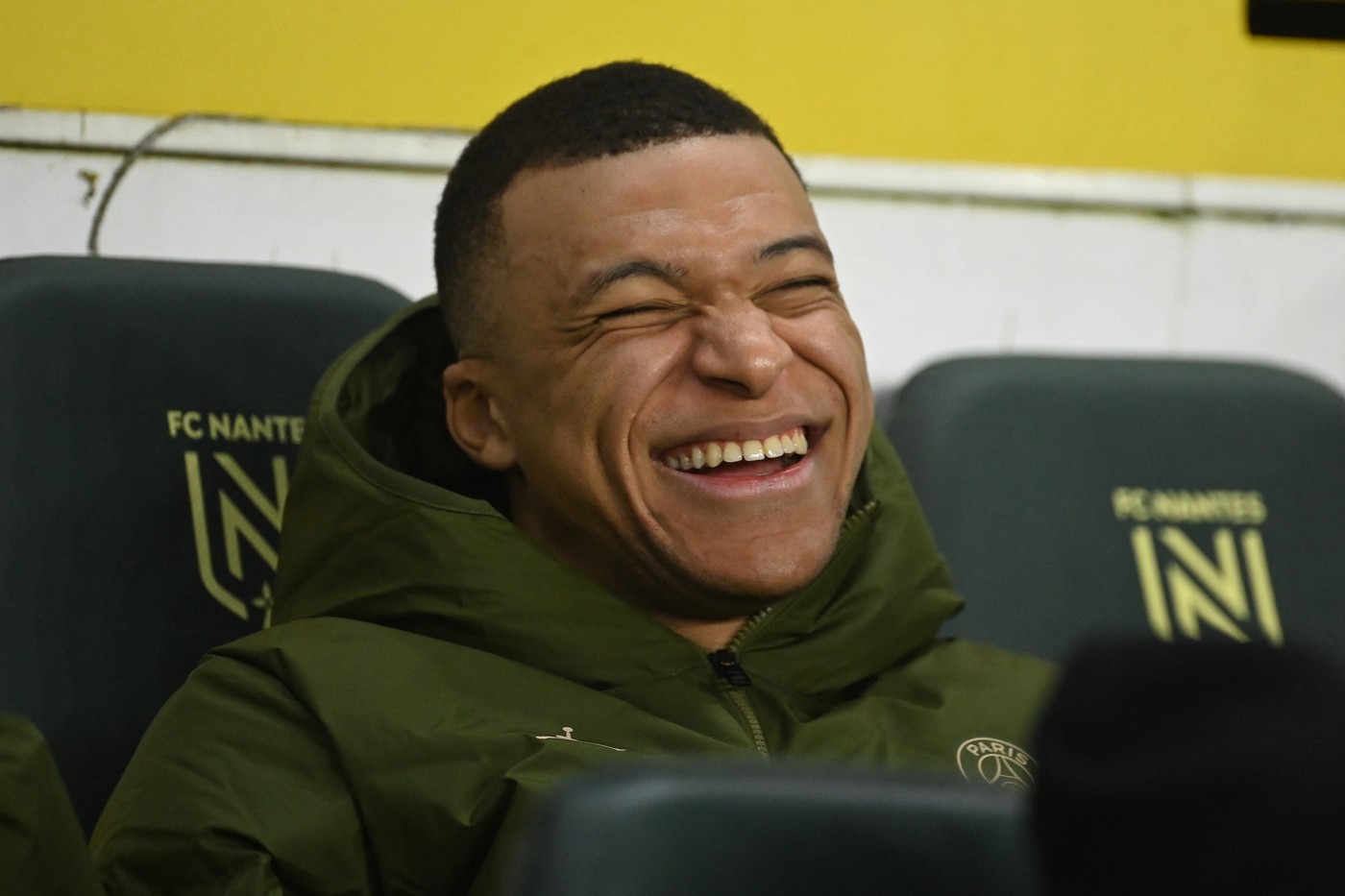 Paris Saint-Germain's French forward #07 Kylian Mbappe smiles prior to the French L1 football match between FC Nantes and Paris Saint-Germain (PSG) at the La Beaujoire stadium in Nantes, western France, on February 17, 2024.,Image: 847709676, License: Rights-managed, Restrictions: , Model Release: no