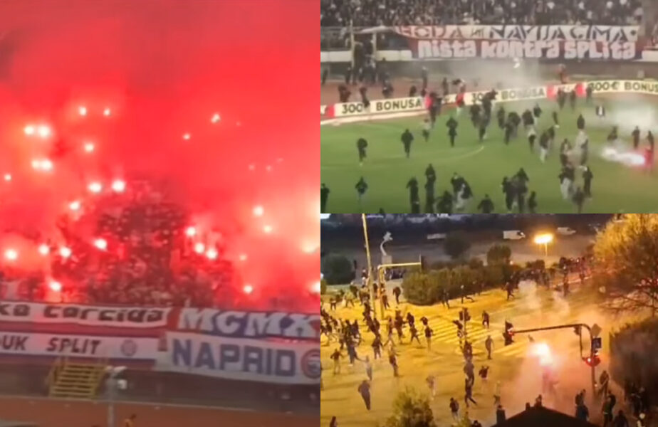 Scene incredibile la Hajduk Split – Dinamo Zagreb! Show pirotehnic pe stadion lăsat cu bătăi și un val de arestări după meci