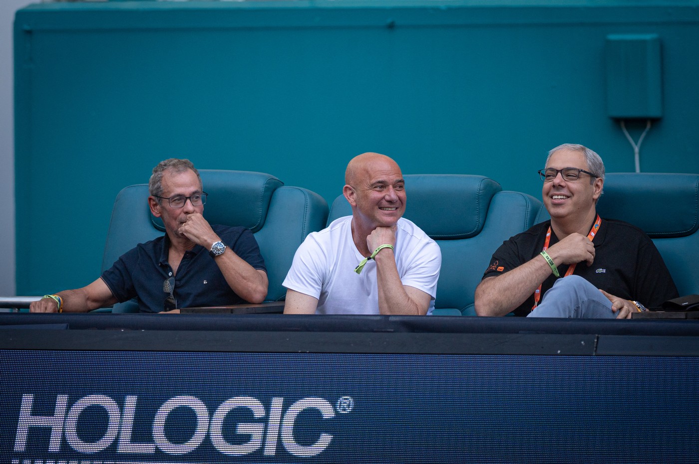MIAMI GARDENS, FLORIDA - MARCH 30: American former world tennis player Andre Agassi (C) follows the Finals of womenâ€™s singles of 2024 Miami Open at Hard Rock Stadium on March 30, 2024 in Miami Gardens, Florida. Arturo Jimenez / Anadolu,Image: 861287674, License: Rights-managed, Restrictions: , Model Release: no
