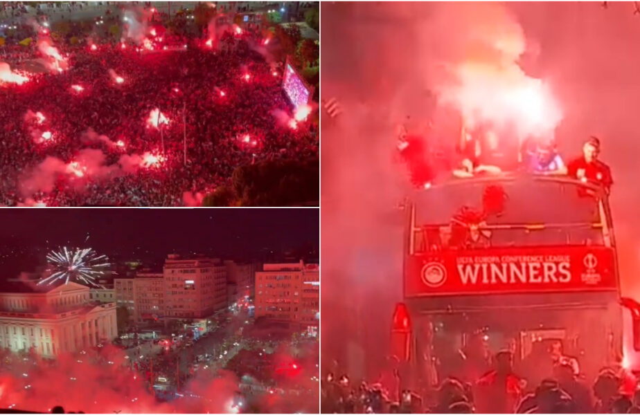 Nebunie în Grecia după ce Olympiacos a câștigat finala Conference League! Fanii „au dat foc” orașului! Spectacol total pe străzi