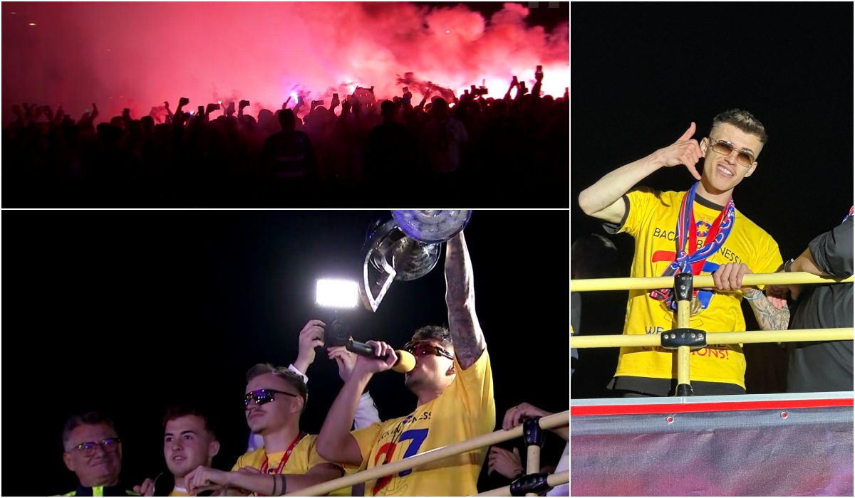 Imagini spectaculoase de la petrecerea de titlu a FCSB-ului! Sărbătoare în fața Ateneului Român, alături de mii de fani