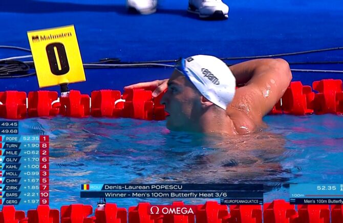 Denis Popescu s-a calificat în semifinale la 100 m fluture! Campionatele Europene de nataţie, LIVE VIDEO în AntenaPLAY