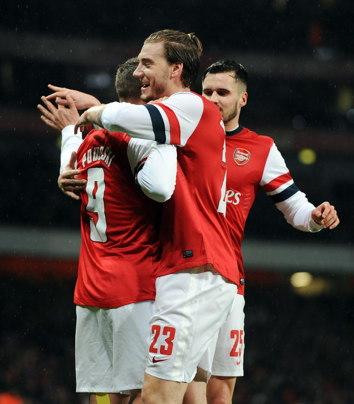 Strictly Editorial Use Only - No Merchandising. For Football Images - Editorial use only. No merchandising. Football Association and Premier League restrictions apply inc. no internet/mobile usage without FAPL license. It is the picture user's responsibility to adhere to all restrictions - for details contact Football Dataco.

Nicklas Bendtner of Arsenal celebrates with 2nd goalscorer Lukas Podolski of Arsenal
The FA Cup 2013/14, Fourth Round, Arsenal v Coventry City, Emirates Stadium, Arsenal (London, GB) - 24 Jan 2014,Image: 231839199, License: Rights-managed, Restrictions: Strictly Editorial Use Only - No Merchandising. For Football Images - Editorial use only. No merchandising. Football Association and Premier League restrictions apply inc. no internet/mobile usage without FAPL license. It is the picture user's responsibili, Model Release: no