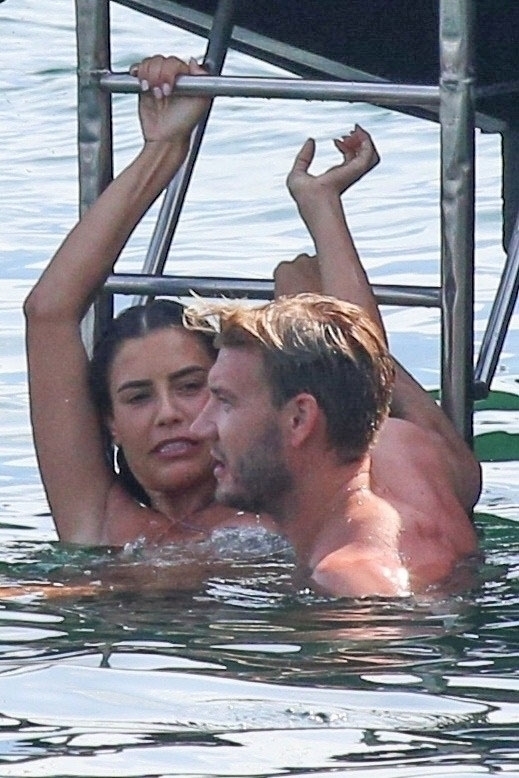 TREMEZZO, ITALY  - *EXCLUSIVE*  - Danish professional footballer Nicklas Bendtner and his girlfriend Philine Roepstorff have some fun in the sun as they enjoy a break in Tremezzo, Italy.

PICS TAKEN: 10/07/2020

BACKGRID UK 11 JULY 2020,Image: 541960694, License: Rights-managed, Restrictions: RIGHTS: WORLDWIDE EXCEPT IN ITALY, Model Release: no, Pictured: Nicklas Bendtner, Philine Roepstorff