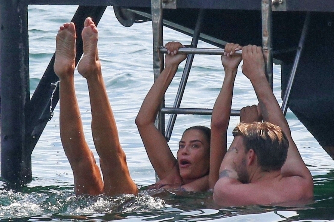 TREMEZZO, ITALY  - *EXCLUSIVE*  - Danish professional footballer Nicklas Bendtner and his girlfriend Philine Roepstorff have some fun in the sun as they enjoy a break in Tremezzo, Italy.

PICS TAKEN: 10/07/2020

BACKGRID UK 11 JULY 2020,Image: 541960703, License: Rights-managed, Restrictions: RIGHTS: WORLDWIDE EXCEPT IN ITALY, Model Release: no, Pictured: Nicklas Bendtner, Philine Roepstorff