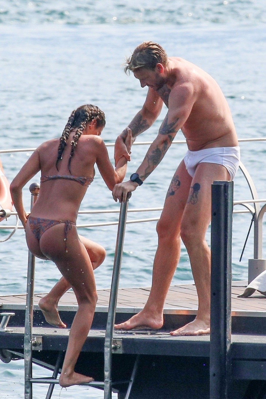 TREMEZZO, ITALY  - *EXCLUSIVE*  - Danish professional footballer Nicklas Bendtner and his girlfriend Philine Roepstorff have some fun in the sun as they enjoy a break in Tremezzo, Italy.

PICS TAKEN: 10/07/2020

BACKGRID UK 11 JULY 2020,Image: 541960727, License: Rights-managed, Restrictions: RIGHTS: WORLDWIDE EXCEPT IN ITALY, Model Release: no, Pictured: Nicklas Bendtner, Philine Roepstorff