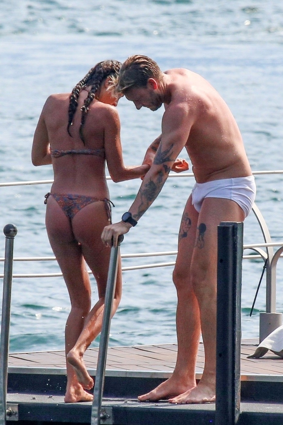 TREMEZZO, ITALY  - *EXCLUSIVE*  - Danish professional footballer Nicklas Bendtner and his girlfriend Philine Roepstorff have some fun in the sun as they enjoy a break in Tremezzo, Italy.

PICS TAKEN: 10/07/2020

BACKGRID UK 11 JULY 2020,Image: 541960728, License: Rights-managed, Restrictions: RIGHTS: WORLDWIDE EXCEPT IN ITALY, Model Release: no, Pictured: Nicklas Bendtner, Philine Roepstorff