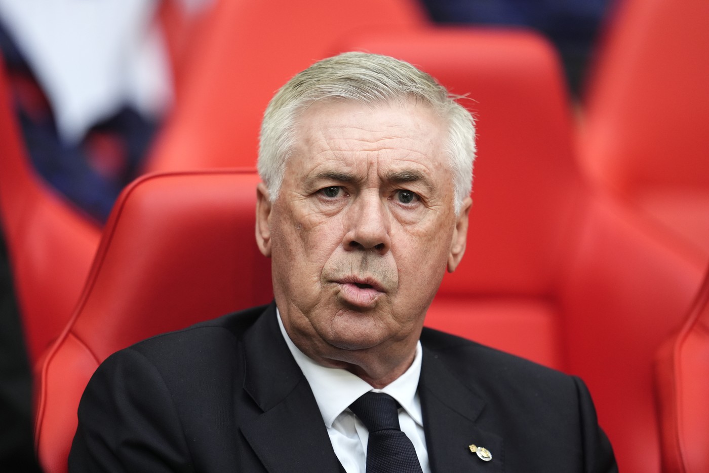 Real Madrid manager Carlo Ancelotti during the Champions League final at Wembley Stadium in London. Picture date: Saturday June 1, 2024.,Image: 878170060, License: Rights-managed, Restrictions: Use subject to restrictions. Editorial use only, no commercial use without prior consent from rights holder., Model Release: no