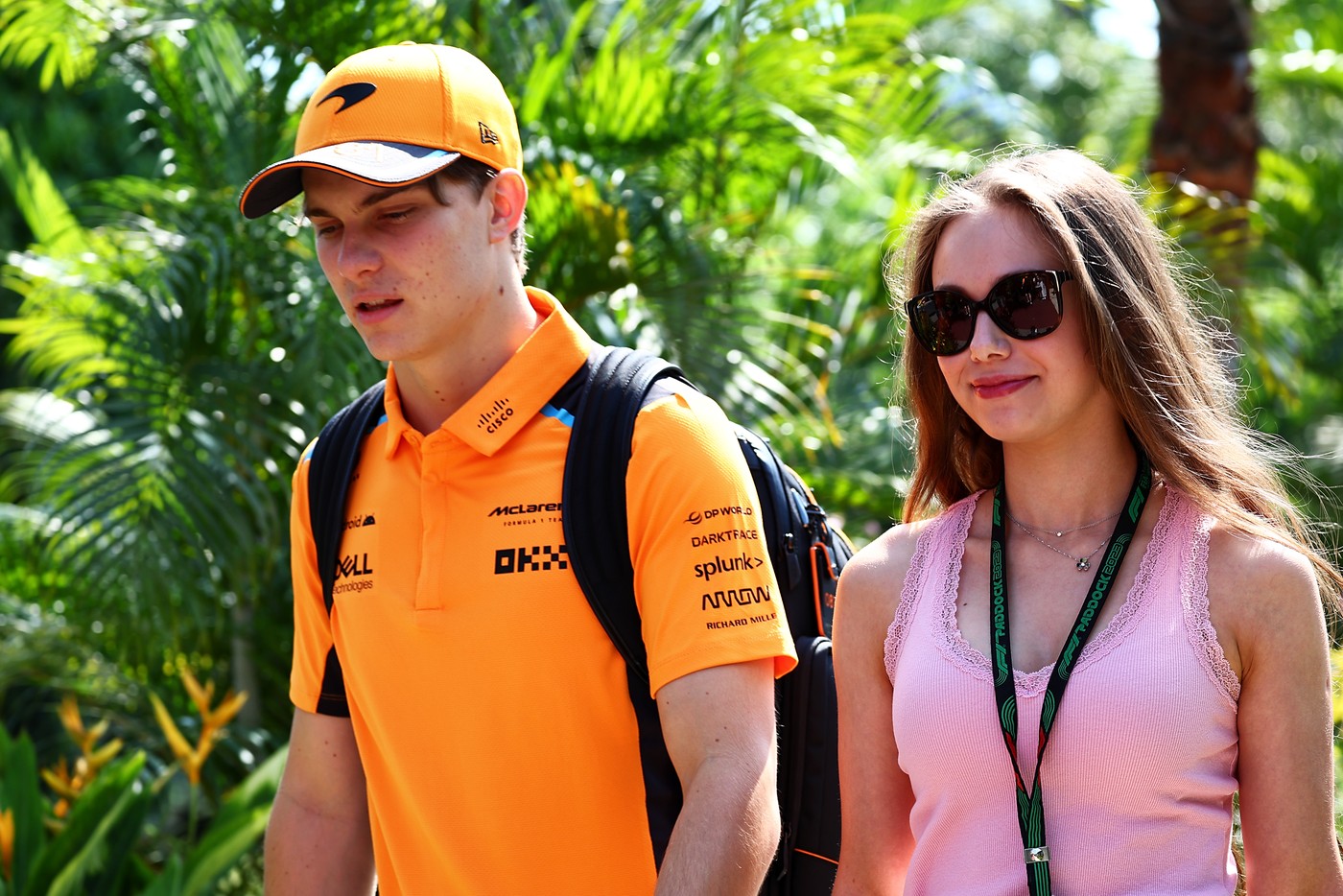 (L to R): Oscar Piastri (AUS) McLaren with his girlfriend Lily Zneimer (GBR).
Formula 1 World Championship, Rd 16, Singapore Grand Prix, Friday 15th September 2023. Marina Bay Street Circuit, Singapore.,Image: 805389077, License: Rights-managed, Restrictions: World Rights - Editorial use only, Model Release: no