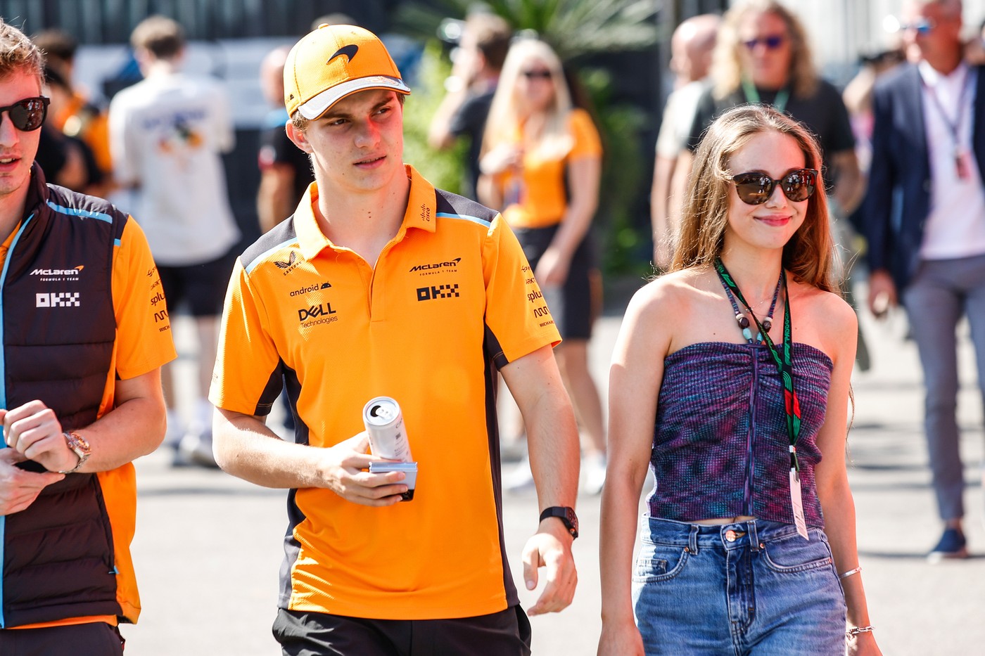 #81 Oscar Piastri (AUS, McLaren F1 Team) with his girlfriend Lily Zneimer, F1 Grand Prix of Italy at Autodromo Nazionale Monza on September 1, 2023 in Monza, Italy. (Photo by ACTIVE PICTURES),Image: 815248326, License: Rights-managed, Restrictions: , Model Release: no