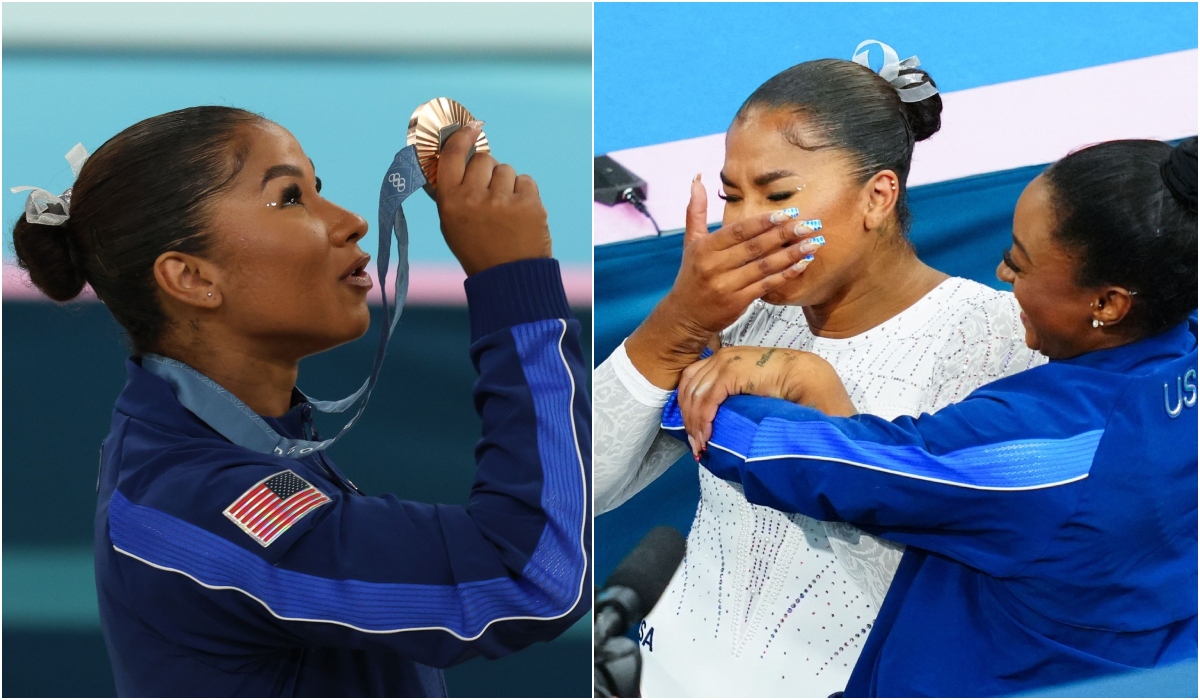 Jordan Chiles s-a aşezat în genunchi la festivitatea de premiere de la sol. Gestul a fost făcut şi de conaţionala Simone Biles