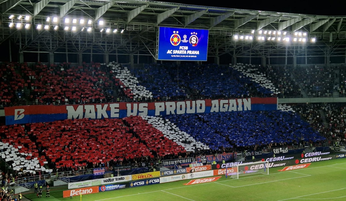 Scenografie spectaculoasă la FCSB - Sparta Praga! Fanii au umplut Ghencea în meciul decisiv pentru play-off-ul Champions League