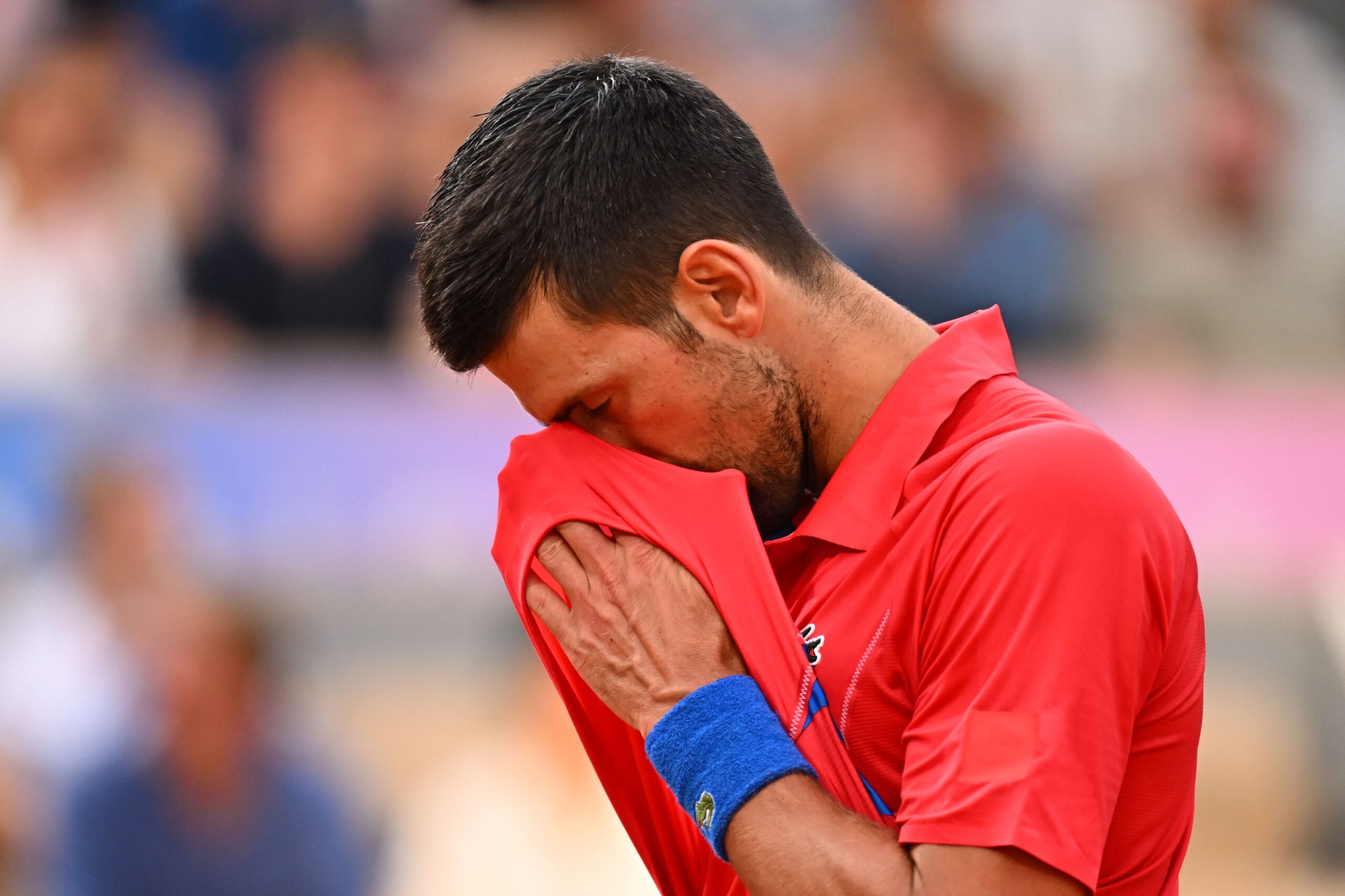 Novak Djokovic (SRB) during his quarter final match at the 2024 Olympics Games at Roland Garros arena in Paris, France on August 1, 2024. Photo by Corinne Dubreuil/ABACAPRESS.COM