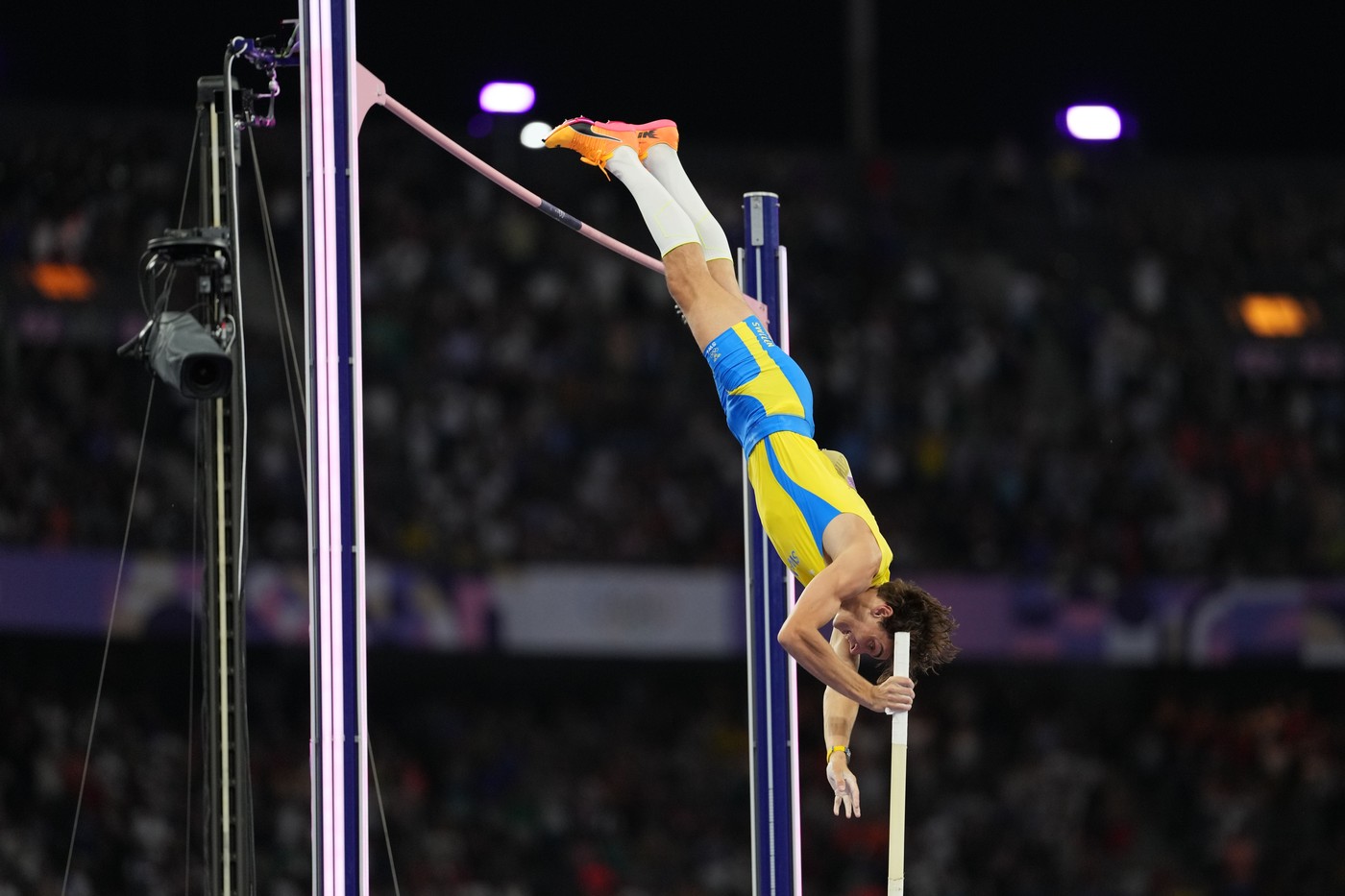 Armand Duplantis of Sweden wins gold and sets a new World Record in the Men's Pole Vault
Paris 2024 Olympic Games, Day Ten, Paris, France - 05 Aug 2024,Image: 896314450, License: Rights-managed, Restrictions: , Model Release: no