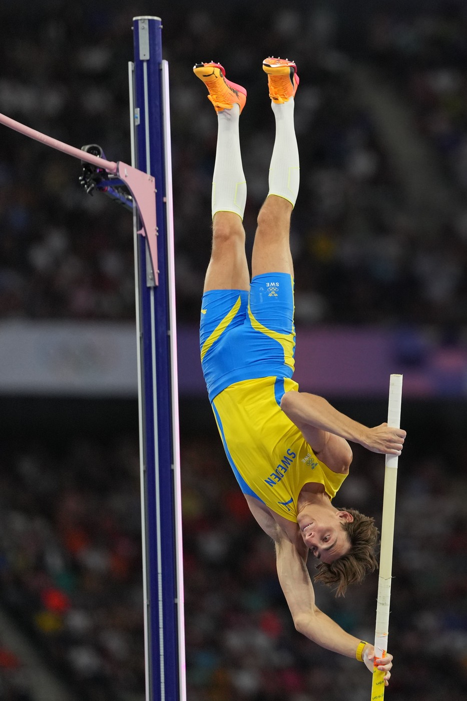 Armand Duplantis of Sweden wins gold and sets a new World Record in the Men's Pole Vault
Paris 2024 Olympic Games, Day Ten, Paris, France - 05 Aug 2024,Image: 896314468, License: Rights-managed, Restrictions: , Model Release: no