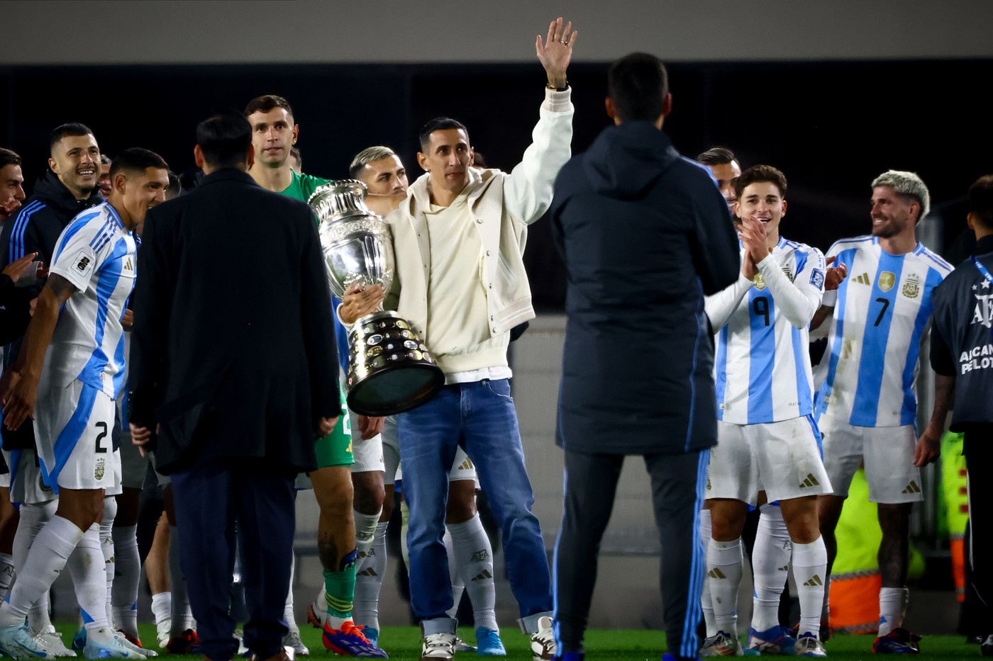 September 5, 2024, Buenos Aires, Buenos Aires, Argentina: Angel Di Maria, former argentina player, with american champion trophy seen after the match between Argentina vs Chile as part of World Cup 2026 - Qualifiers, on September 05 2024 in Buenos Aires,  Argentina,Image: 905192263, License: Rights-managed, Restrictions: , Model Release: no