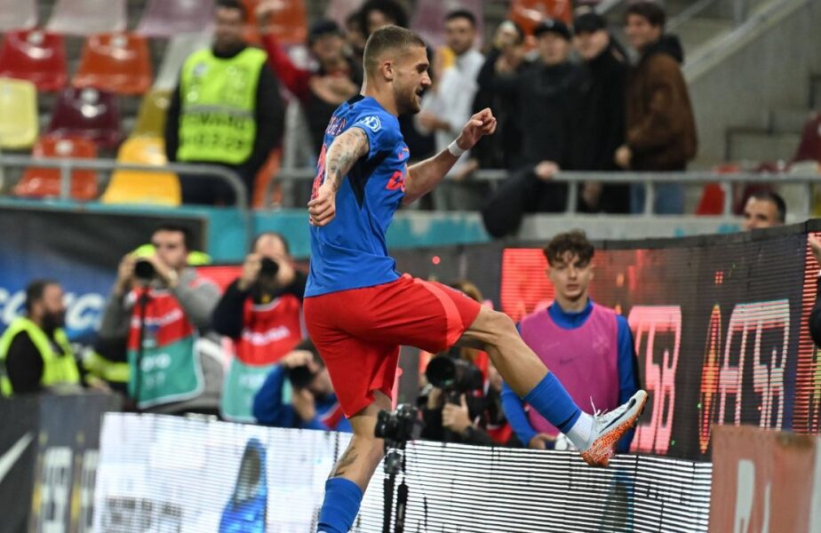 Daniel Bîrligea a deschis scorul în Dinamo – FCSB, cu o foarfecă superbă! Atacantul, la al treilea meci la rând în care înscrie