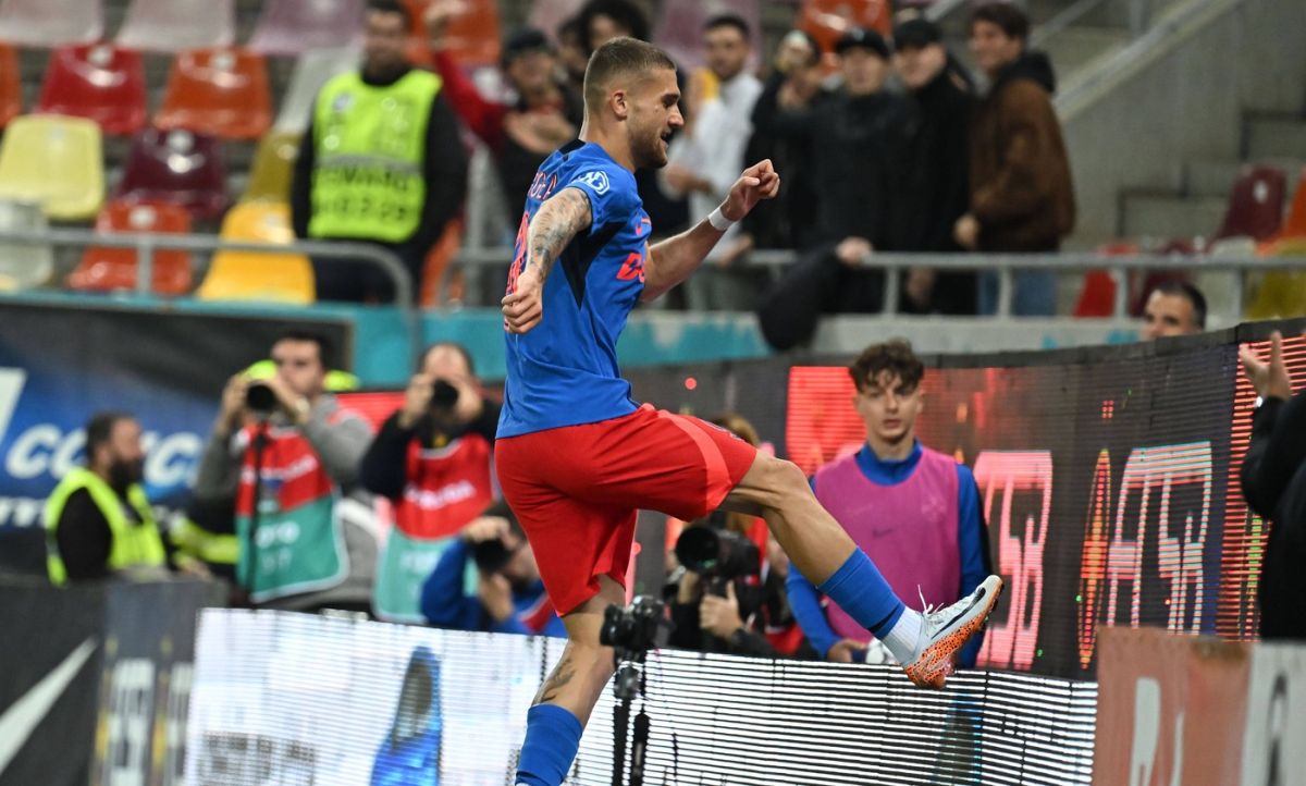 Daniel Bîrligea a deschis scorul în Dinamo - FCSB, cu o foarfecă superbă!