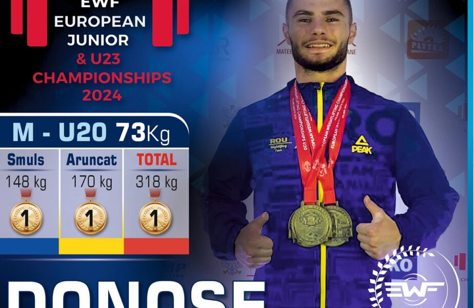 Tiberiu Donose a câştigat trei medalii de aur la Campionatele Europene de haltere de tineret