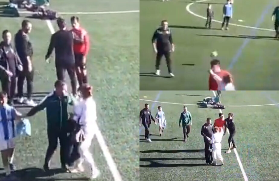 Imagini scandaloase la un meci de copii. Mama unuia dintre fotbaliști a intrat pe teren și l-a pălmuit pe arbitru