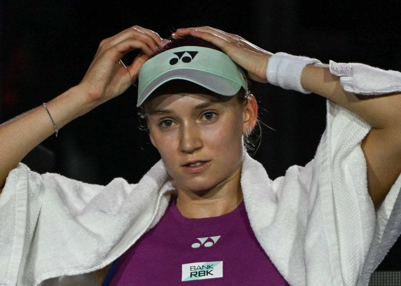 RIYADH, SAUDI ARABIA - NOVEMBER 02: Elena Rybakina of Kazakhstan during her match against Jasmine Paolini of Italy at the 2024 WTA Finals, part of the Hologic WTA Tour, held at King Saud University Indoor Arena on November 01, 2024, in Riyadh, Saudi Arabia.
WTA Finals 2024 - Day 1, Riyadh, Saudi Arabia - 02 Nov 2024,Image: 929723722, License: Rights-managed, Restrictions: , Model Release: no