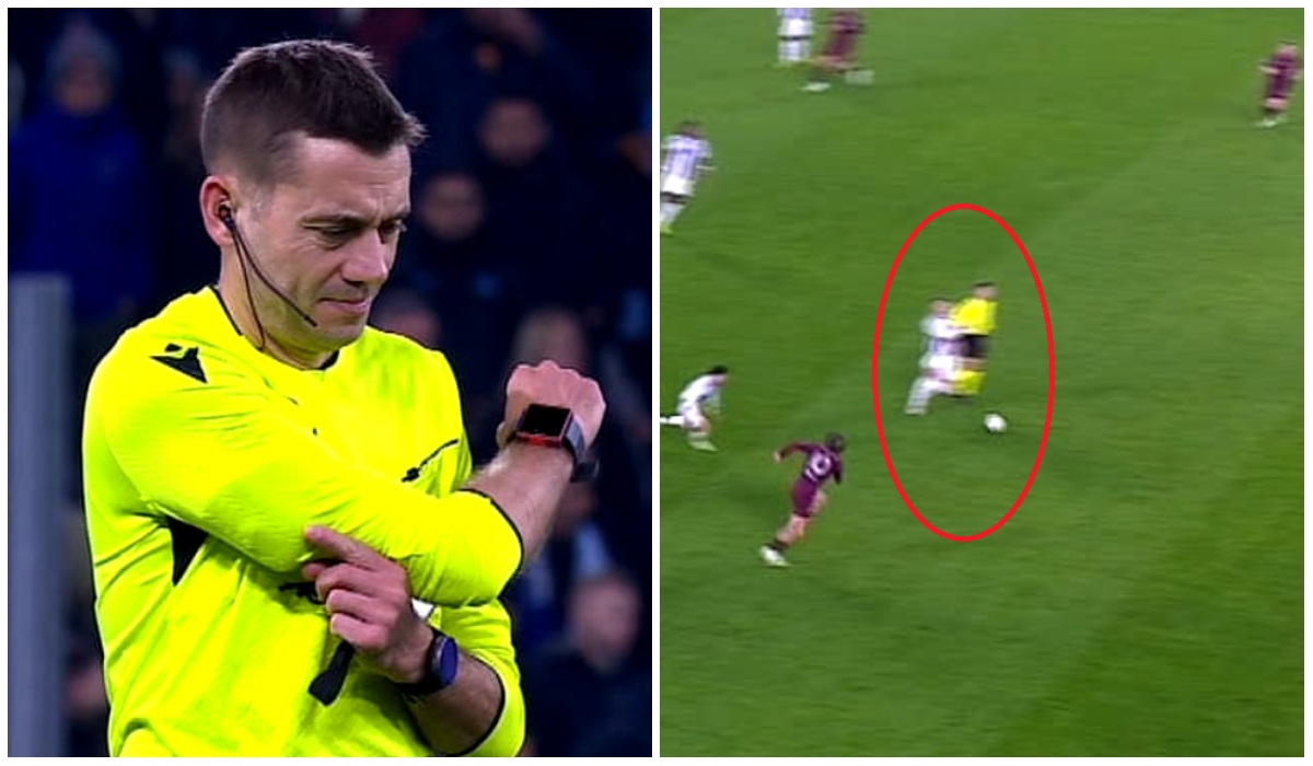 Moment rar pe un teren de fotbal în Juventus – City. Arbitrul Clement Turpin a fost „faultat” de Teun Koopmeiners