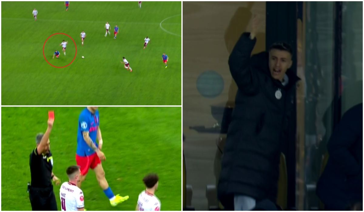 Andrei Borza, eliminat în FCSB – Rapid! A văzut al 2-lea galben după ce l-a faultat pe Cisotti! Octavian Popescu a izbucnit în tribună