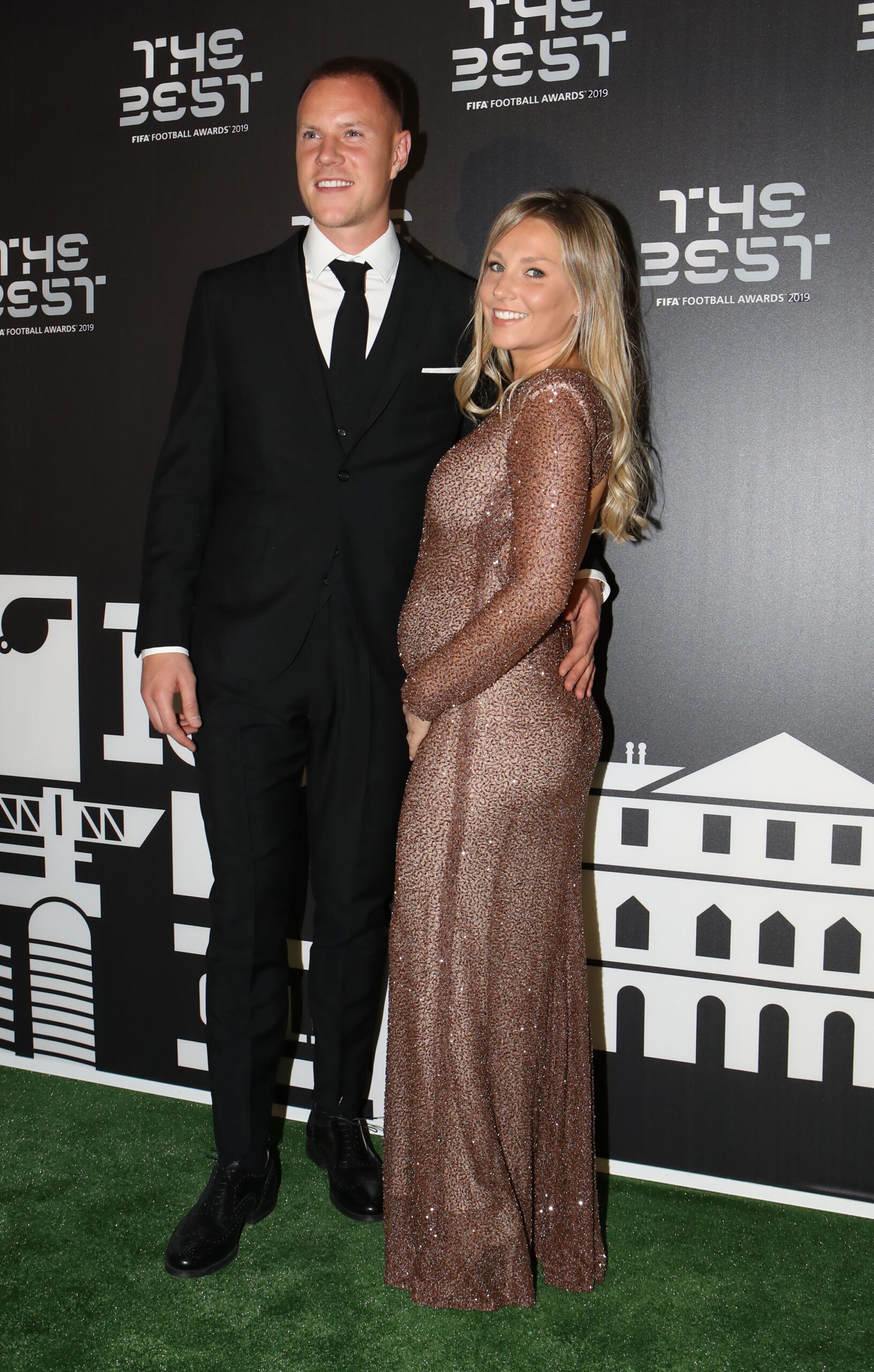 September 23, 2019, Milan, United Kingdom: Marc-Andre ter Stegen with pregnant wife Daniela Jehle arrives on the green carpet before the FIFA Best Football Awards 2019 ceremony at Teatro La Scala, Milan. Picture date: 23rd September 2019. Picture credit should read: Jonathan Moscrop/Sportimage(Credit Image: © Jonathan Moscrop/CSM via ZUMA Wire)